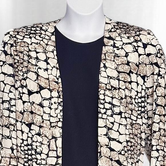 Vintage 80s Jo Hanna York Midi Dress & Jacket Set Sz 16 Blue Gold Metallic Glam - Picture 6 of 11